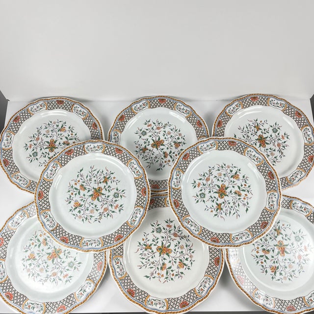 Set of 8 Gien dinner plates, Rouen Sainfoin pattern, 1990 Gien dinner service, Rouen Sainfoin pattern, stamped "limited...