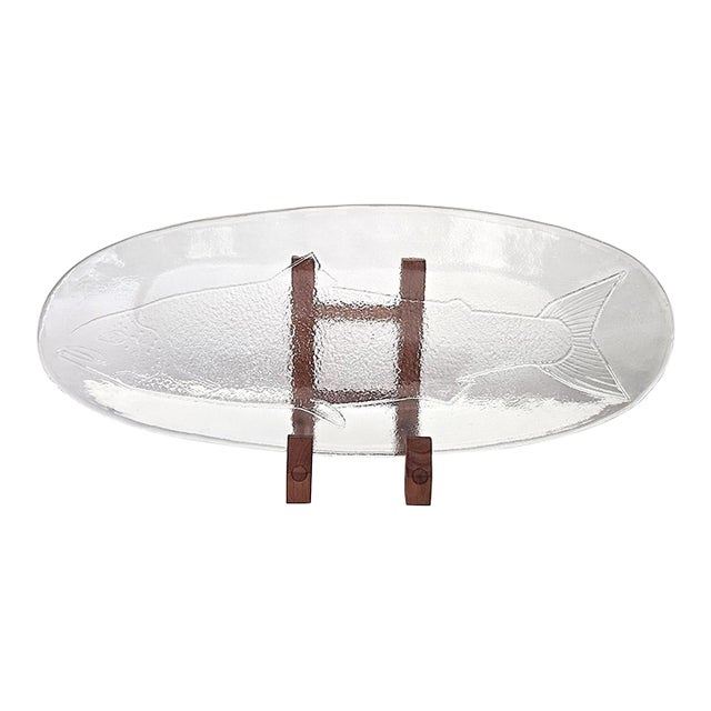 1970s Large Oval Glass Fish Platter Designed by Ann and Goran Warff for Kosta Boda For Sale