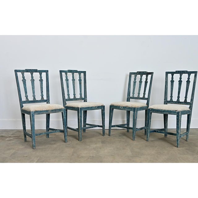 Swedish Gustavian 18th Century Set of Four Painted Side Chairs For Sale - Image 12 of 14