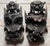 vintage or antique hand-carved Asian wooden guardian or demon masks, often featuring stacked or multi-tiered faces with...