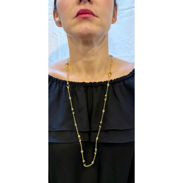 Multi Color Quartz Station Necklace With Tiny Diamonds 14kt Gold 32" L Necklace For Sale - Image 13 of 18