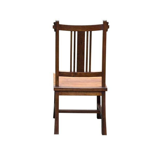 Zen Oriental Straight Legs Bars Backrest Solid Wood Chair For Sale - Image 9 of 9