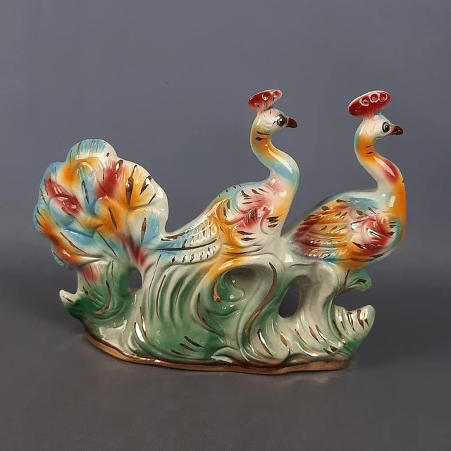 1970s Vintage Multicolored Ceramic Sculpture of Peacocks, Italy, 1970s For Sale - Image 5 of 18
