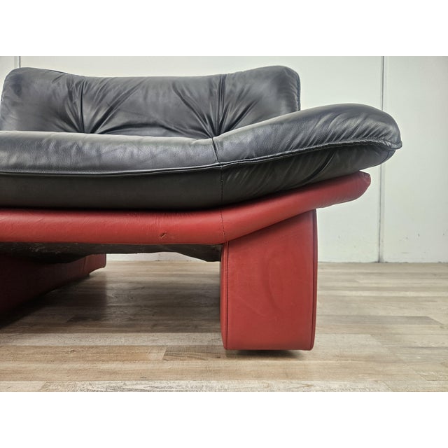 Red and Black Leather Armchair attributed to Nicoletti Salotti, 1980 For Sale - Image 14 of 18