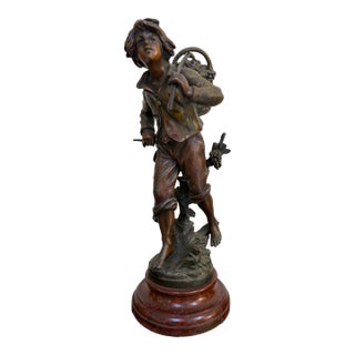 Antique French Vendangeur Spelter Sculpture After Moreau For Sale