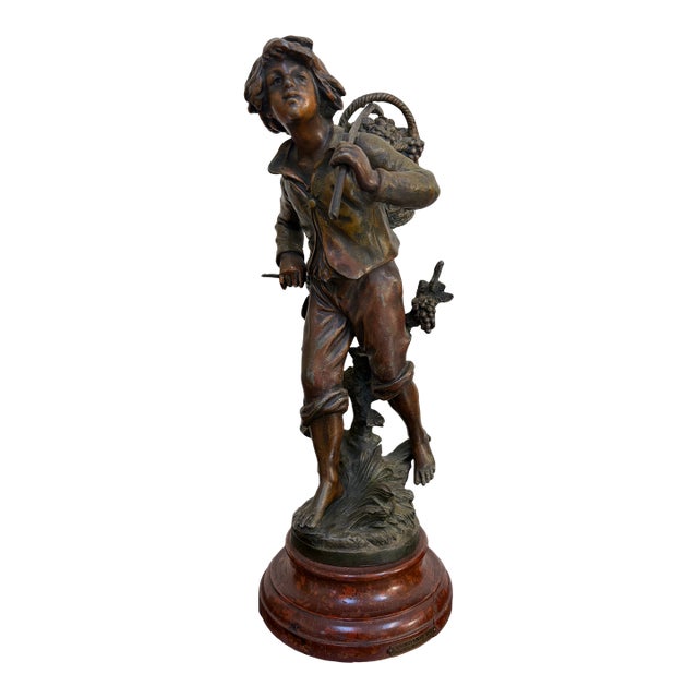 Antique French Vendangeur Spelter Sculpture After Moreau For Sale