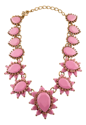 2014 Oscar De La Renta Necklace Pink Runway Bold Crystal Resin Gripoix Style Floral Flowers Spring Collar Zvollier