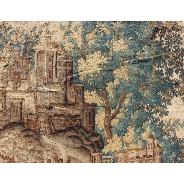 17th Century Antique 17th Century Scenic Tapestry Surrounded by Floral Border For Sale - Image 5 of 16