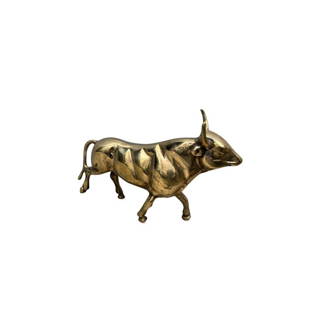 Gold Stock Market Bull Figurine in Brass For Sale - Image 8 of 11