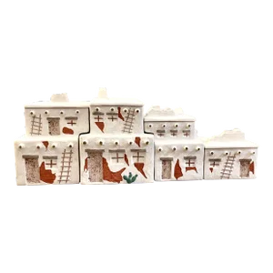 Southwestern Adobe Village Houses Native American Pueblo Canister Set/Cookie Jar - 8 Piece Set