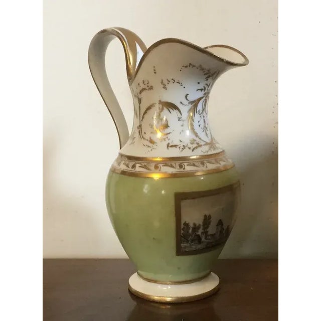 Neoclassical Antique 19th Century Old Porcelain Cream Hand Painted Pitcher For Sale - Image 3 of 13