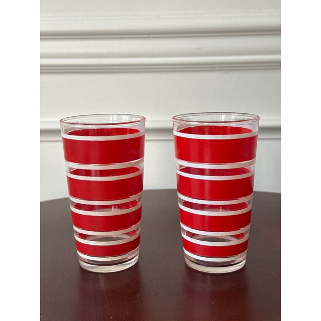 Mid 20th Century Mid 20th Century Red and White Striped Drinking Glasses — Set of Four For Sale - Image 5 of 12