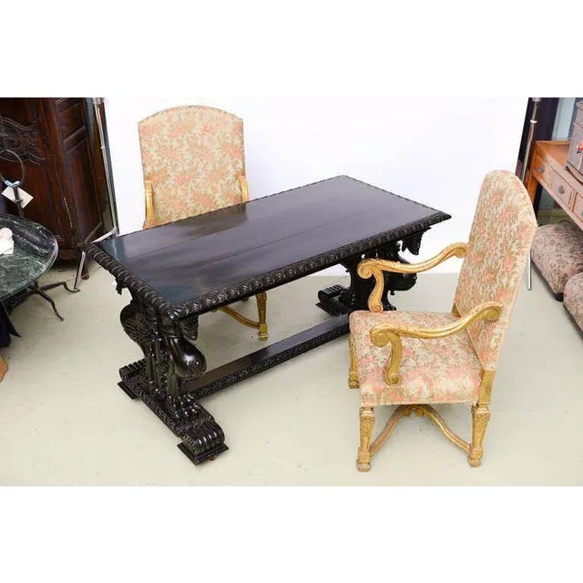 Black Antique Tycoons 19th Century Renaissance Revival English Ebony Table-Writing/Console/Library/Center Tycoon’s Provenance For Sale - Image 8 of 10