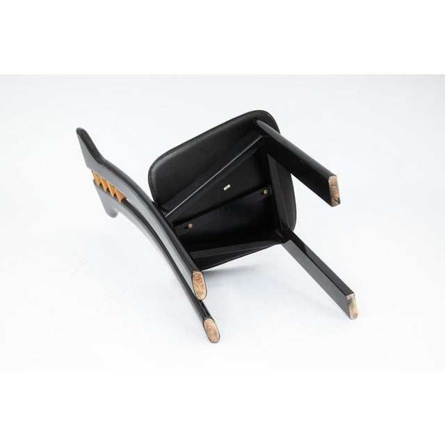 Pierre Cardin Italian Contemporary Modern Black Lacquer and Leather Side Chair For Sale - Image 9 of 11