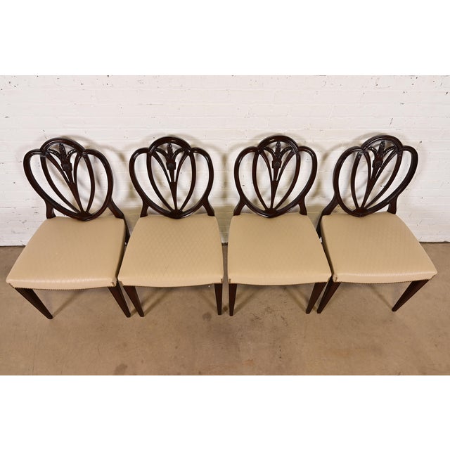 1980s Baker Furniture Style Georgian Carved Mahogany Shield Back Side Chairs or Dining Chairs, Set of Four For Sale - Image 5 of 10