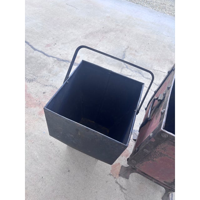 Metal Antique Decorated & Riveted Tole Coal Hod for Fireplace. Includes Inner Bucket and Tongs. For Sale - Image 7 of 7