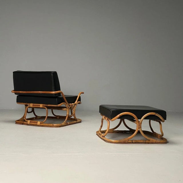 Isa Ponte San Pietro, Italian Mid-Century Modern, Armchair, Ottoman, Rattan For Sale In New York - Image 6 of 12