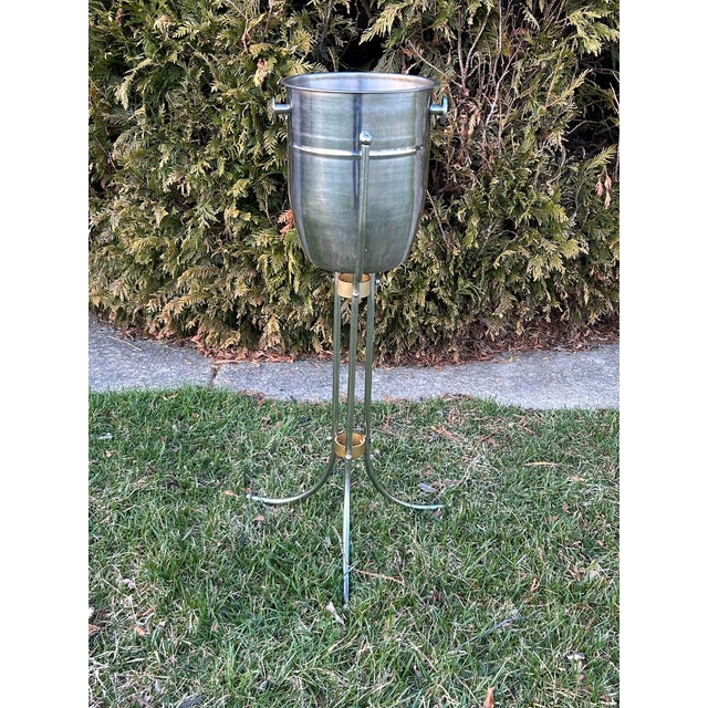 Vtg. Polished Steel and Bronze Champagne Bucket With Stand For Sale - Image 11 of 11
