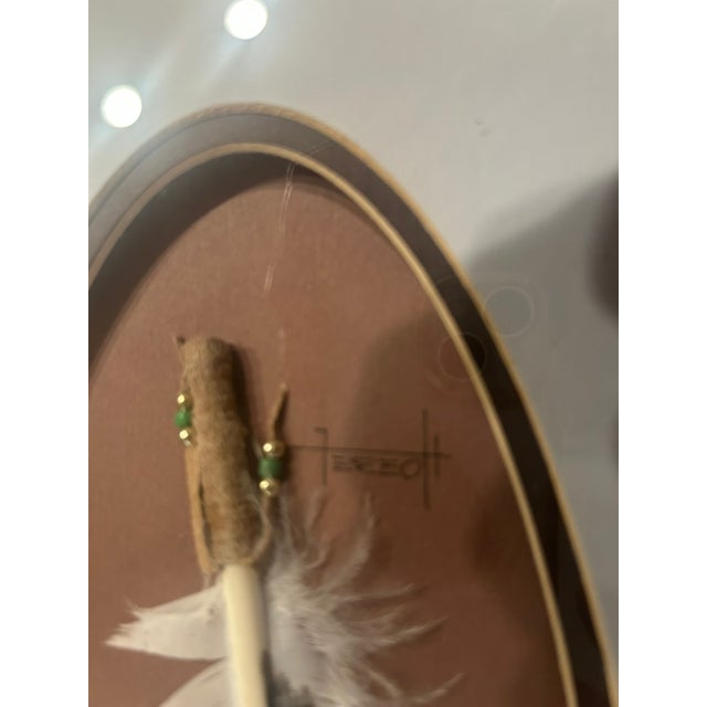 American Late 20th Century Framed Hand-Painted Eagle Feather Artwork in Wood Frame For Sale - Image 3 of 5