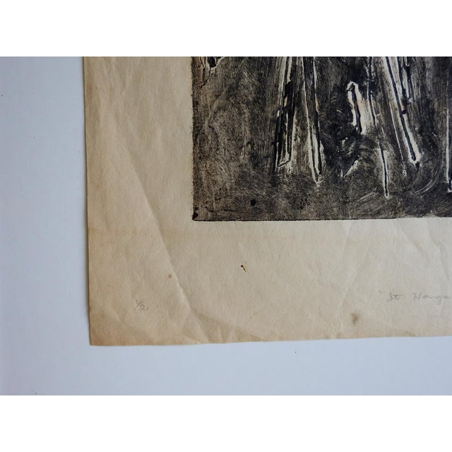 Mid 20th Century Black and White Abstract Block Print For Sale - Image 4 of 5