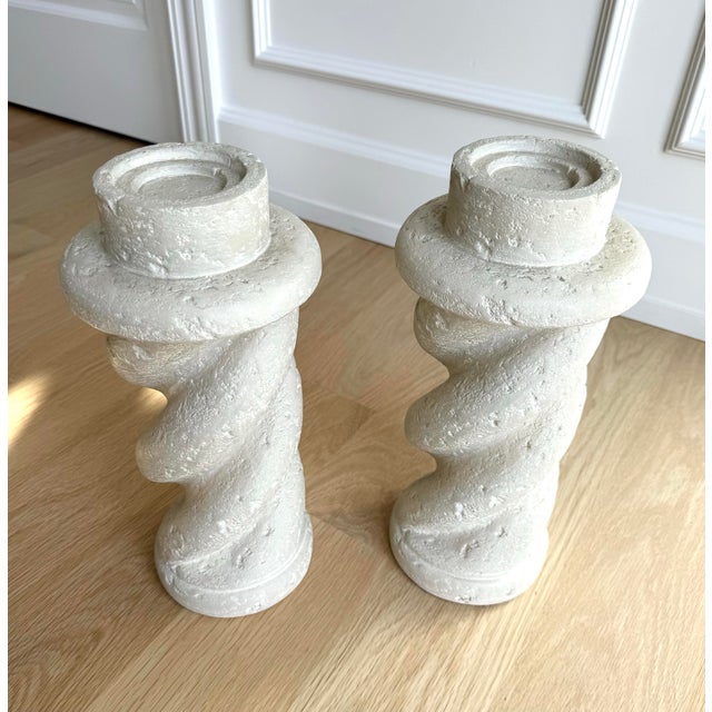 1988 Bon Art Michael Taylor Style Spiral Plaster Candlesticks, a Pair For Sale In Chicago - Image 6 of 11