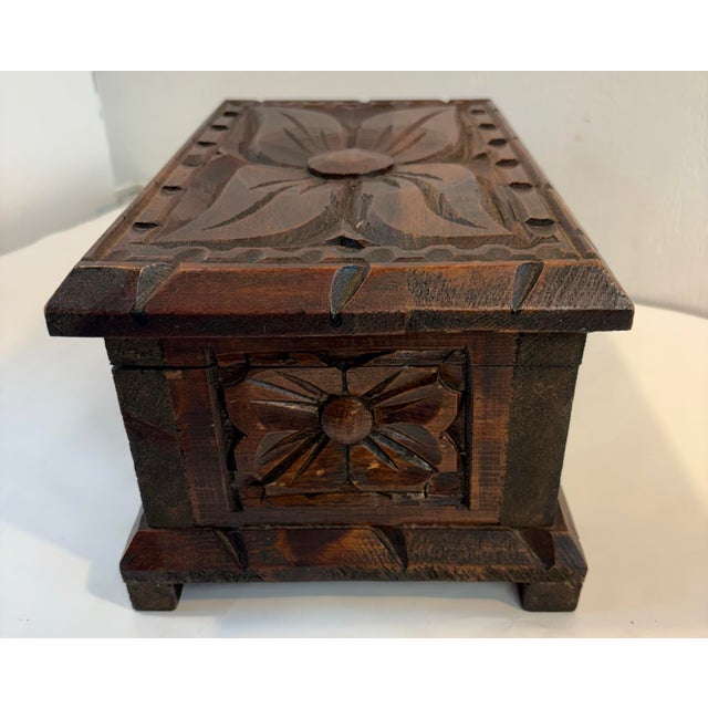 Vintage Carved Wooden Hinged Box For Sale In Dallas - Image 6 of 7