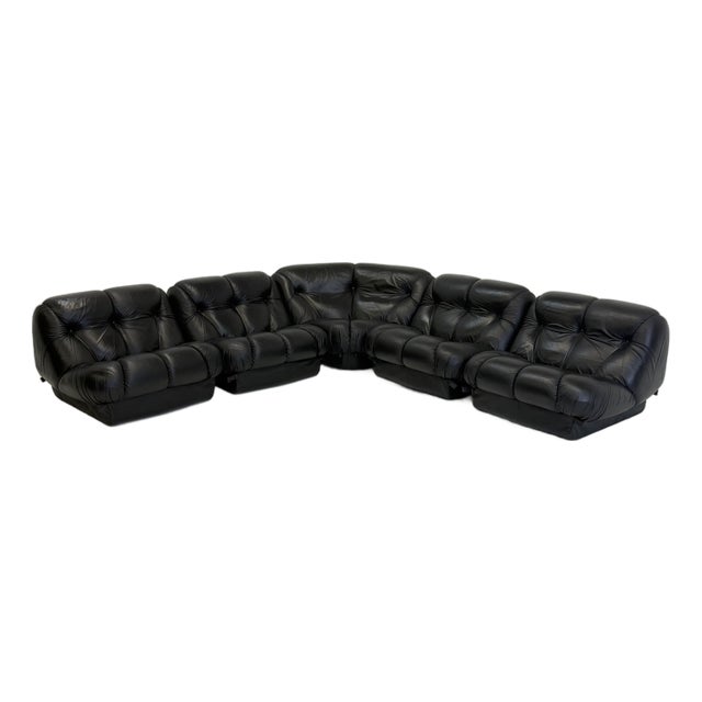 Black Leather Nuvolone Modular Lounge Sofa by Rino Maturi for Mimo Padova, 1970s, Set of 5 For Sale