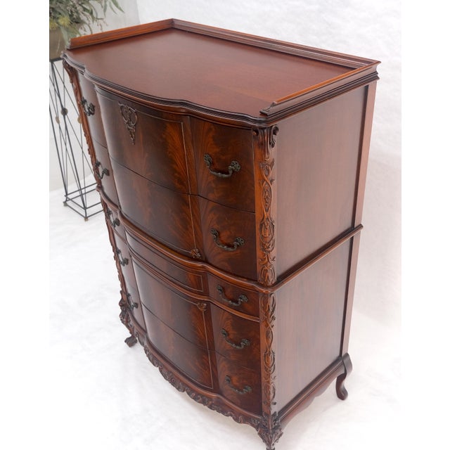 Mid 20th Century Tall Carved Mahogany Chinese Chippendale Style Bow Front High Chest Dresser For Sale - Image 5 of 18