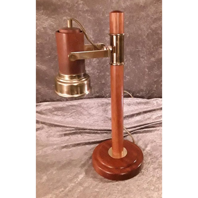 Adjustable vintage desk lamp from the 80s with a mahogany base and brass mechanism and reflector European Plug (up to...