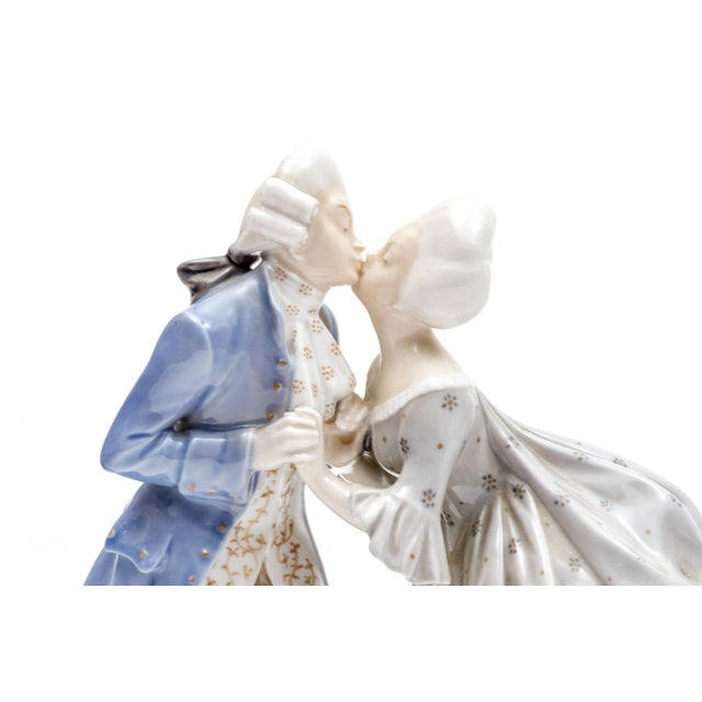 Rococo Royal Copenhagen Porcelain Kissing Couple Figurine | Model #2046 | 18th Century Gallant Series | Denmark For Sale - Image 3 of 5