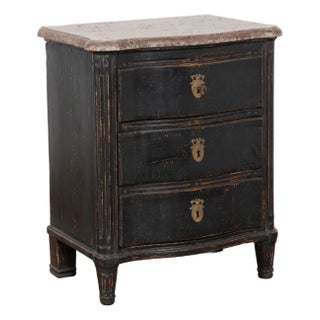 19th Century Swedish Stone Top Black Small Chest of Three Drawers For Sale