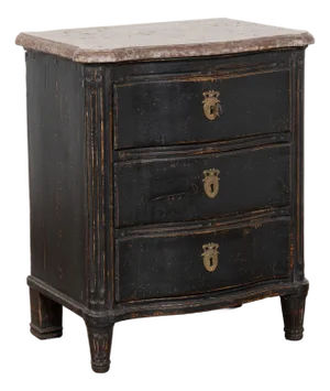 19th Century Swedish Stone Top Black Small Chest of Three Drawers