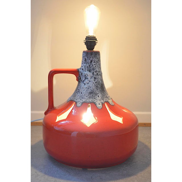 Very large ceramic floor lamp - German ceramic design. The floor lamp features a beautiful, continuous Fat Lava glaze with...