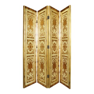 Fine Decorative Arts Gilded Paint Decorated Florentine 4 Panel Dressing Screen For Sale