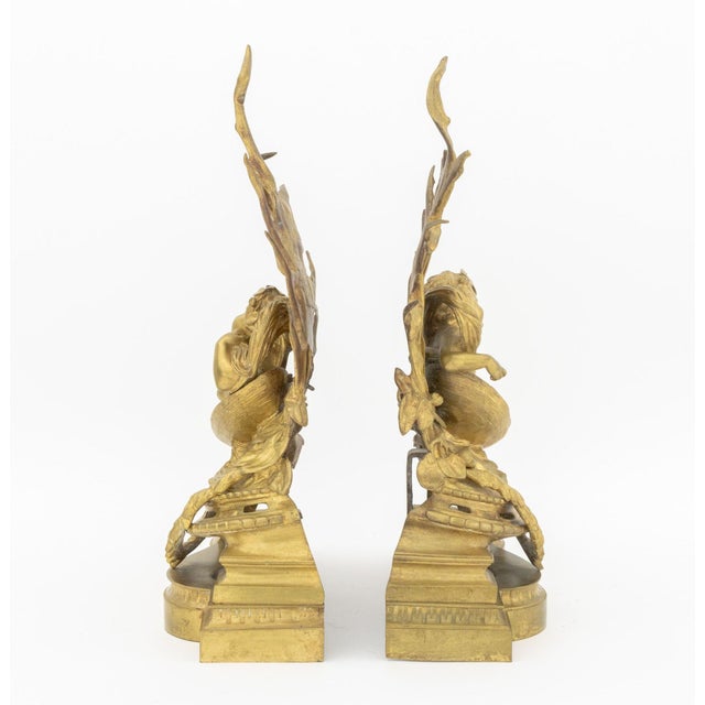 Brass Louis XV Style Cherub Motif Brass Chenets, Pair For Sale - Image 8 of 9