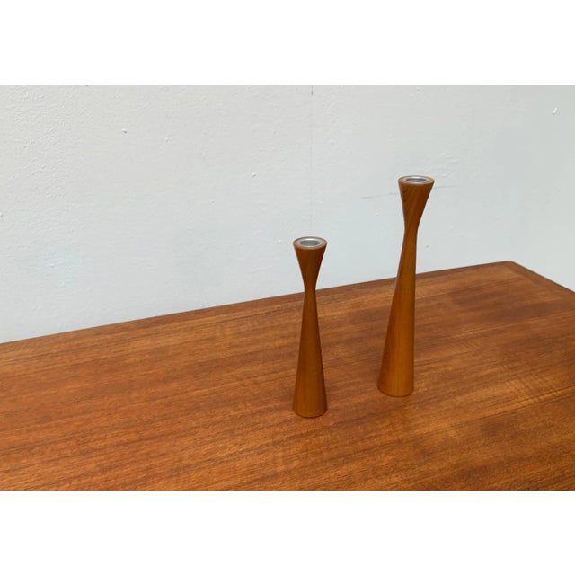 Wood Vintage Danish Teak Candleholders, Set of 2 For Sale - Image 7 of 18