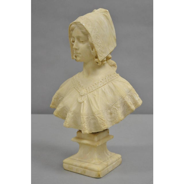 Early 20th Century Antique Victorian Carved Alabaster Marble Figural Young Woman Maiden Bust Statue For Sale - Image 12 of 12