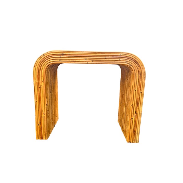 Vintage Rattan Wicker Wrapped Waterfall Table in Pencil Reed Gabriella Crespi Styles For Sale In New York - Image 6 of 10