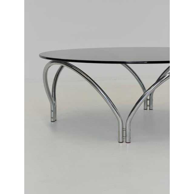 Gray Vintage Space Age Coffee Table in Smoked Glass and Chrome, 1970s For Sale - Image 8 of 10