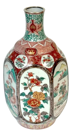 Meiji Fukagawa Imari Porcelain Hexagonal Vase with Factory Silver Collar