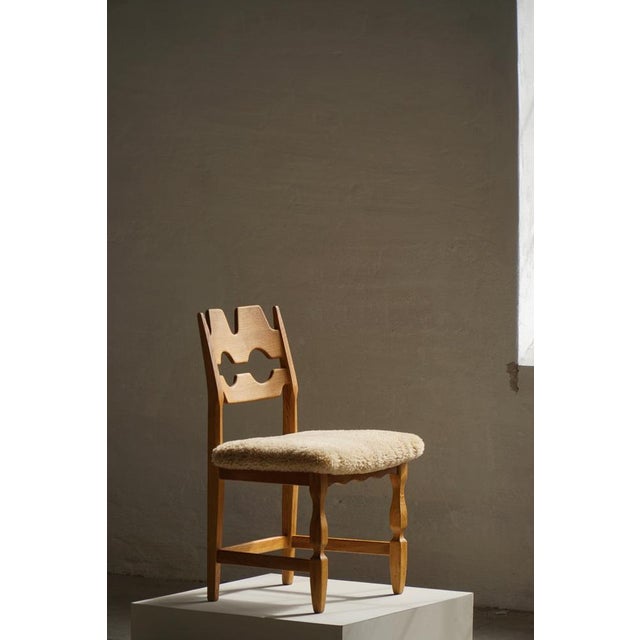 Razorblade Chairs in Oak and Lambswool attributed to Henning Kjærnulf, 1960s, Set of 10 For Sale - Image 16 of 18