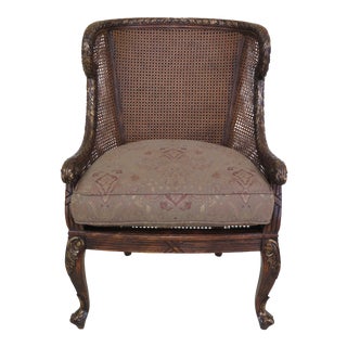 1990s Vintage French Louis XV Carved Mahogany Cane Back & Side Chair For Sale