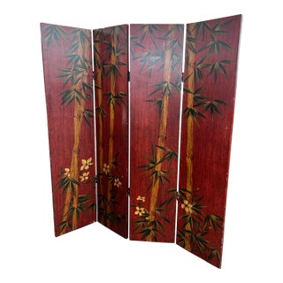 1970s Crimson Red Bamboo Themed Room Divider Coromandel Screen For Sale