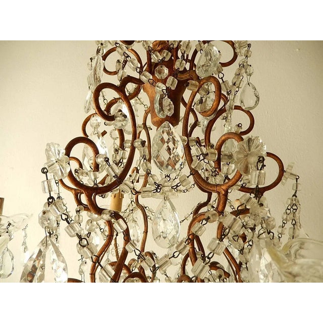 1920s French Giltwood Crystal Prisms Chandelier, Circa 1920 For Sale - Image 5 of 11