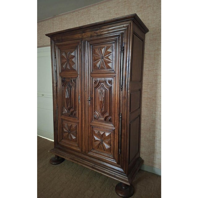 17th Century Louis XIII Wardrobe in Molded and Carved Walnut For Sale - Image 6 of 7