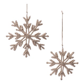 Iron and Jute Snowflake Ornament Set of 4  4" & 5"H For Sale