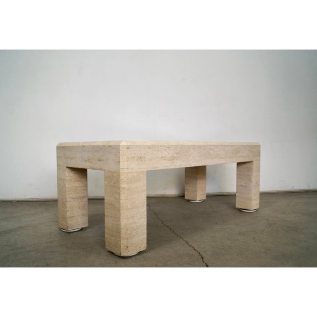 Karl Springer 1970’s Hollywood Regency Italian Travertine Coffee Table For Sale - Image 4 of 12