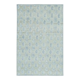 Contemporary Floral Block Print Natural Silk Rug by Rug & Kilim, India For Sale