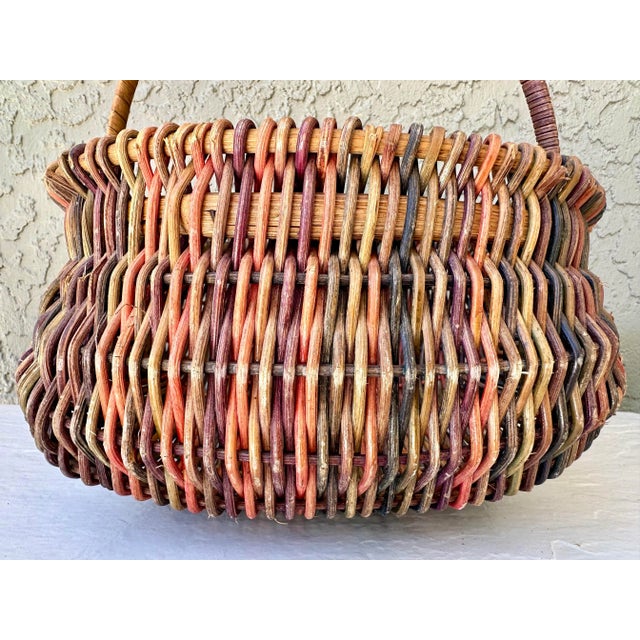 Vintage 1900s Rustic Multicolored “Buttocks” Rattan Wicker Basket For Sale - Image 9 of 10