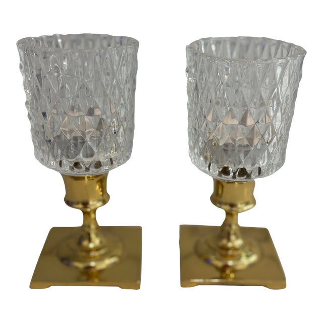 Late 20th Century Brass Candlestick Votives - A Pair For Sale